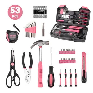 Lockways 53-Piece Pink Tool Kit for Women, Tool Kit for Household with Pink Tool - Picture 1 of 10