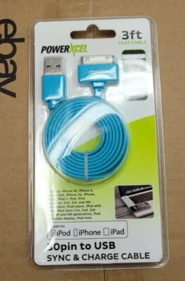 PowerXcel 30pin to USB Sync & Charge Cable 3ft Flat Cable USB 2.0 Tangle Free  - Image 1 of 4
