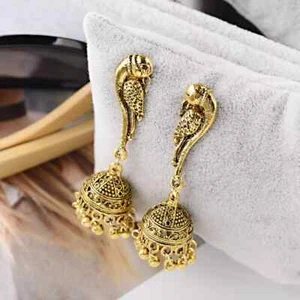 Gold Jhumka Earrings for Women - Ethnic Indian Dangle Drop Earrings - Picture 1 of 6
