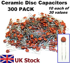 Condensatori Disco Ceramica 300 CONFEZIONE, 10 ogni 30 valori Kit Progetto/Mix - UKStock - Foto 1 di 3