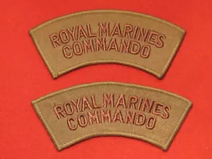 BRITISH ROYAL MARINES COMMANDO SHOULDER TITLES PAIR OF BUFF AND TAN BADGES - Picture 1 of 2