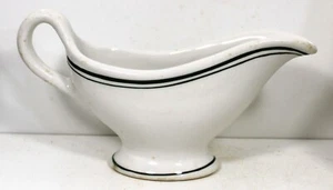Vintage STERLING Gravy Boat Green Stripe Restaurant Ware Vitrified China White - Picture 1 of 3