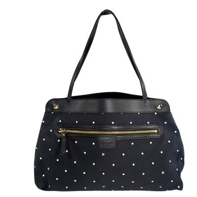 Kate Spade Black & White Polka Dot Canvas Leather Preppy Tote Bag - Image 1 of 4