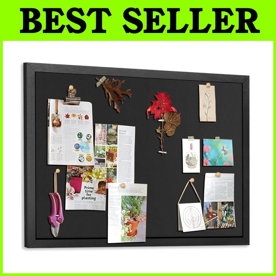 Wall Hanging Pin Board 23x17 - Linen Wood Frame Cork Display - Image 1 of 4