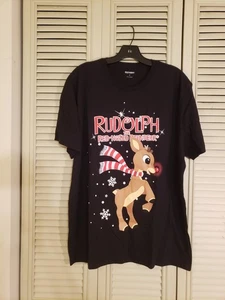 Camiseta negra de Navidad Rudolph el reno nariz roja para hombre talla XL - Imagen 1 de 4