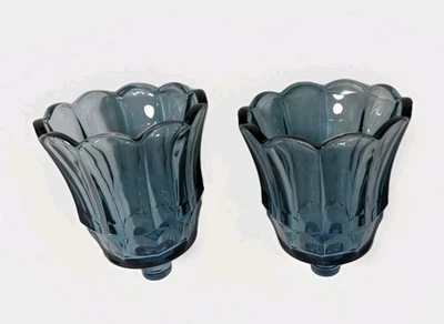 2 винтажных подсвечника Homco Smoky Blue Votive с зубчатым краем - Изображение 1 из 4