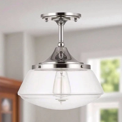 Decor Living Vintage Semi-Flush Mount 10" Ceiling Light Fixture Polished Nickel - Image 1 of 4