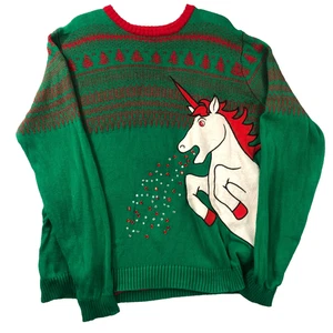Suéter Navidad XXL Unicornio Verde Para Hombre 100% Algodón 3-D Estrás Fiesta Feo - Imagen 1 de 8