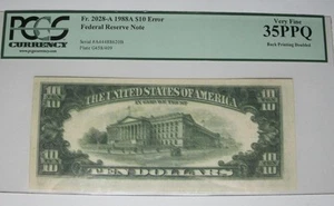 1988A U.S. $10 Federal Reserve Note * PCGS 35PPQ Error Back Printing Doubled - Picture 1 of 2