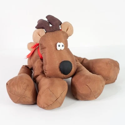 Hallmark Rodney Reindeer Nylon Plush 15" Vintage Floppy Stuffed Animal Red Bow - Image 1 of 4