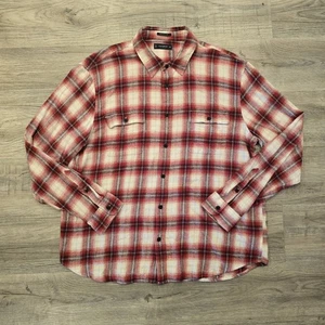 Lucky Brand Flannel Shirt Men XXL Red Plaid Classic Fit Long Sleeve Chest Pocket - Picture 1 of 15