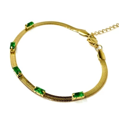 Moda Elegante Pulsera Cadena Serpiente Piedras Rojas Chapado en Oro 18k Acero Inoxidable Foto 1 de 4