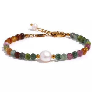 Beaded Bracelet Colorful Pearl Handmade Boho Gold Jewelry Gift for Women & Girls - Picture 1 of 10