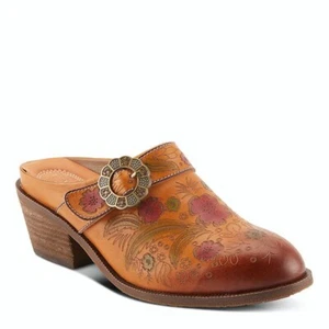 L ARTISTE ZOOZI HANDBEMALT KAMELLEDER GESCHLOSSENE ZEHE WESTERNSTIL MULE EUR 38 - Bild 1 von 3