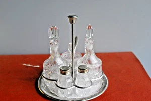 serviteur 5 piece salière - poivrière et moutardier en cristal et métal - Foto 1 di 2