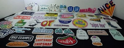 Mixed Lot of 40 Different Designs Sayings Word Phrases Stickers - Image 1 of 4