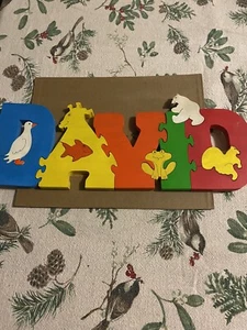 Wood DAVID  Puzzle, Cute Bright Colors Fun Preowned Super Priced - Picture 1 of 3