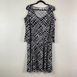 Susan Graver Print Liquid Knit Cold Shoulder Dress Size XL Black White A289176 - Picture 1 of 11
