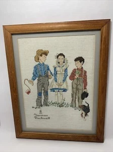 Norman Rockwell Punto de Cruz Enmarcado Niños Niña Perro Completo 12.5 x15.5 Enmarcado - Imagen 1 de 11