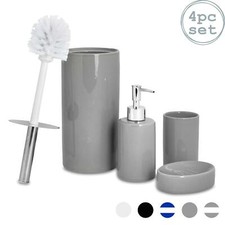 Bathroom Accessories Set 4 pcs - Soap Pump, Dish, Tumbler & Brush - Grey