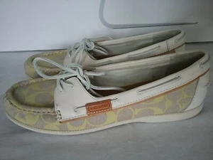 Coach Women's Boat Deck Shoe Tan Yellow Coralin Logo Signature C Size: 9.5 B - Picture 1 of 9