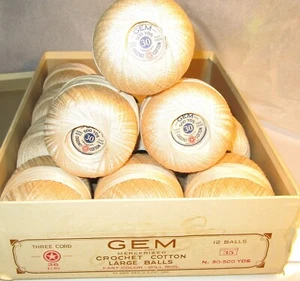 Vtg GEM LARGE BALLS ECRU 3-Cord Mercerized Crochet Thread Size 30 500 Yards $5Sh - Picture 1 of 5