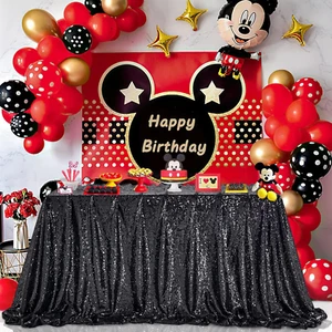 Black Party Decorations Sequin Tablecloth: Glitter Overlay 90X90 Inch Table Drap - Picture 1 of 6