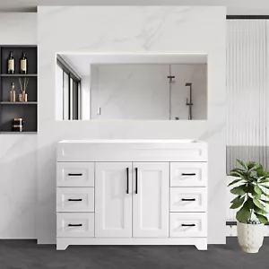 48" Bathroom Vanity Single Cabinet White Freestanding Drawers Plywood No Sink - Picture 1 of 4