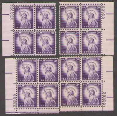 US. 1035. 3c. Statue of Liberty, 4 Position Matched PB4 #25555. MNH. 1966 - Image 1 of 2