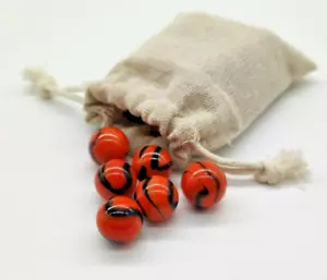 33 x Round Glass Marbles Cloth Bag Orange/Brown Solitaire Board Replacement Game - Picture 1 of 2