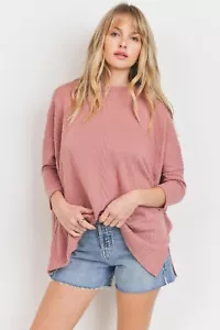 Cherish Cable Knit Textured 3/4 Sleeve Top in Mauve  - Picture 1 of 8