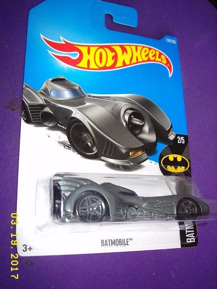 2017 HOT WHEELS ''BATMAN'' #134 Grey 2/5 BATMOBILE with neat wheels Mint On Card - Image 1 of 1