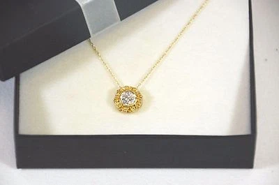 .07CT. GENUINE ROUND DIAMONDS FLOWER YELLOW GOLD 14K NECKLACE 16" ROPE CHAIN  - Image 1 of 4