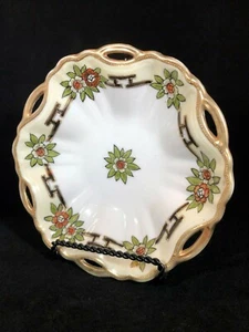 Vintage Nippon Green White and Orange Flower Dish Gold Trimmed - Picture 1 of 8