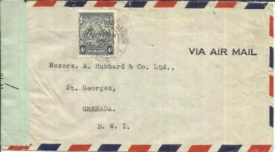 Barbados SG#253(single frank)-G.P.O. 29/SP/43-WWII CENSOR TAPE H/10(Green)- - Image 1 of 2