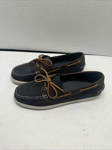 LL Bean 281468 Mens Signature Boat Shoes Brown Navy Leather Moc Toe Size 9.5 D - Picture 1 of 6