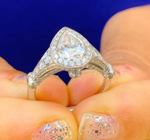 GIA Certified Pear Cut Diamond Natural Engagement Ring 14k White Gold 1.75ctw - Picture 1 of 8