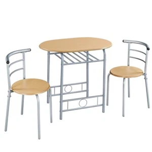 3-Piece Compact Dining Table & Chair Sets w/ Built-in Wine Rack & Steel Legs - Picture 1 of 10