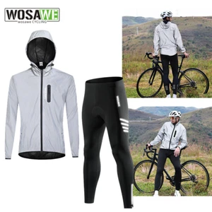 WOSAWE Men Full Reflective Cycling Hooded Jacket Winter 3D Padding Tights Sets - Picture 1 of 13