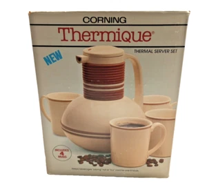 NEW!! Vintage MCM --Corning  Thermique--  RARE! Thermal Server Set 4 Mugs 8080-2 - Picture 1 of 10