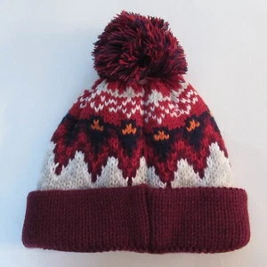 NEW Children's Winter Fair Isle Beanie Hat with Red Pom Girl's Size L / XL - Picture 1 of 2