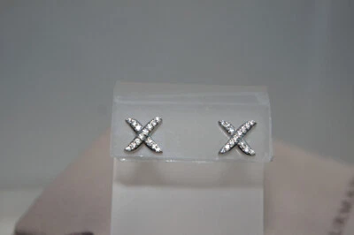 David Yurman 925 Silver 585 Diamond X Crossover Post Stud Earrings DY Pouch - Image 1 of 4