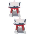  2pcs Mini Pavilion Statue Japanese Resin Pavilion Bonsai Micro Landscape