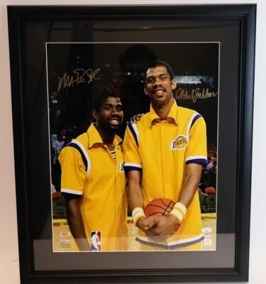 Magic Johnson & Kareem Adul-Jabaar Dual Autographed Warmup Photo - JSA Letter Pe - Image 1 of 2