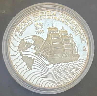 1999 MEXICO 5 PESOS BUQUE CUAUHTEMOC NICE WITH ORIGINAL CASE AND CERTIFICATE  - Image 1 of 4