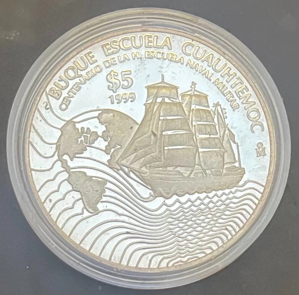 1999 MEXICO 5 PESOS BUQUE CUAUHTEMOC NICE WITH ORIGINAL CASE AND CERTIFICATE  - Image 1 of 4