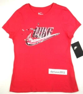 NIKE GIRL'S PINK SHINY SUMMER T-SHIRT TEE TOP SIZE MEDIUM - Picture 1 of 5