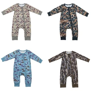 Baby Boy Bamboo Camo Jumpsuit – Long Sleeve Zipper Romper for Spring & Fall - Picture 1 of 8