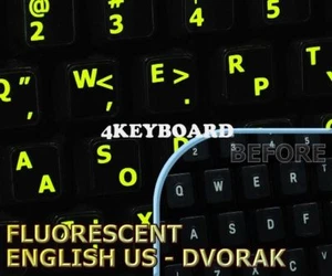 Glowing fluorescent Dvorak - English keyboard sticker - Picture 1 of 1