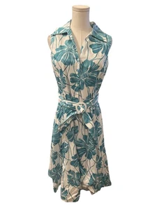 Jones New York ärmelloses grünes geblümtes Kleid mit Gürtel Gr. 12 Baumwolle - Bild 1 von 6